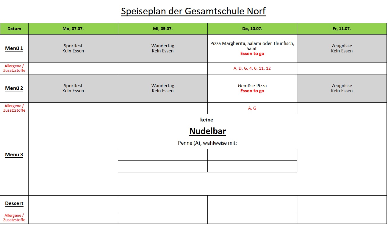 383 Speiseplan der Gesamtschule Norf 07.07.25ff